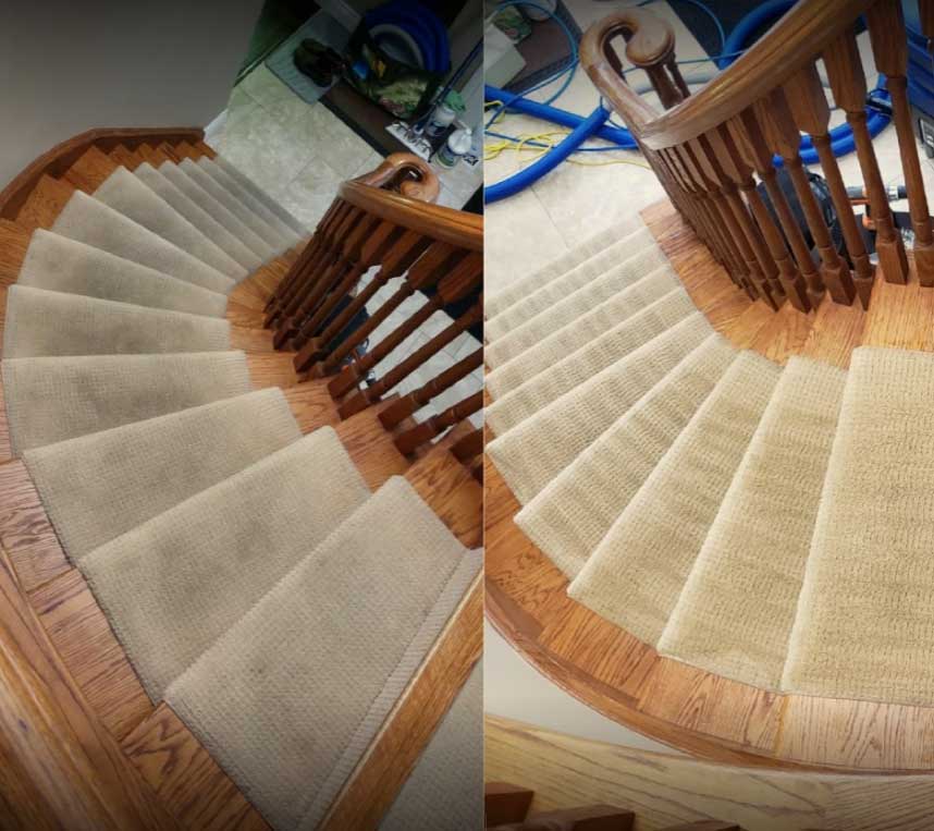before and after stair carpet cleaning